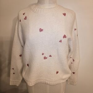 Heart Patterned Cream Sweater
